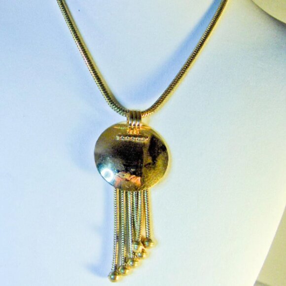 Vintage Gold Tone Disc Tassel Necklace 16” - Picture 2 of 5